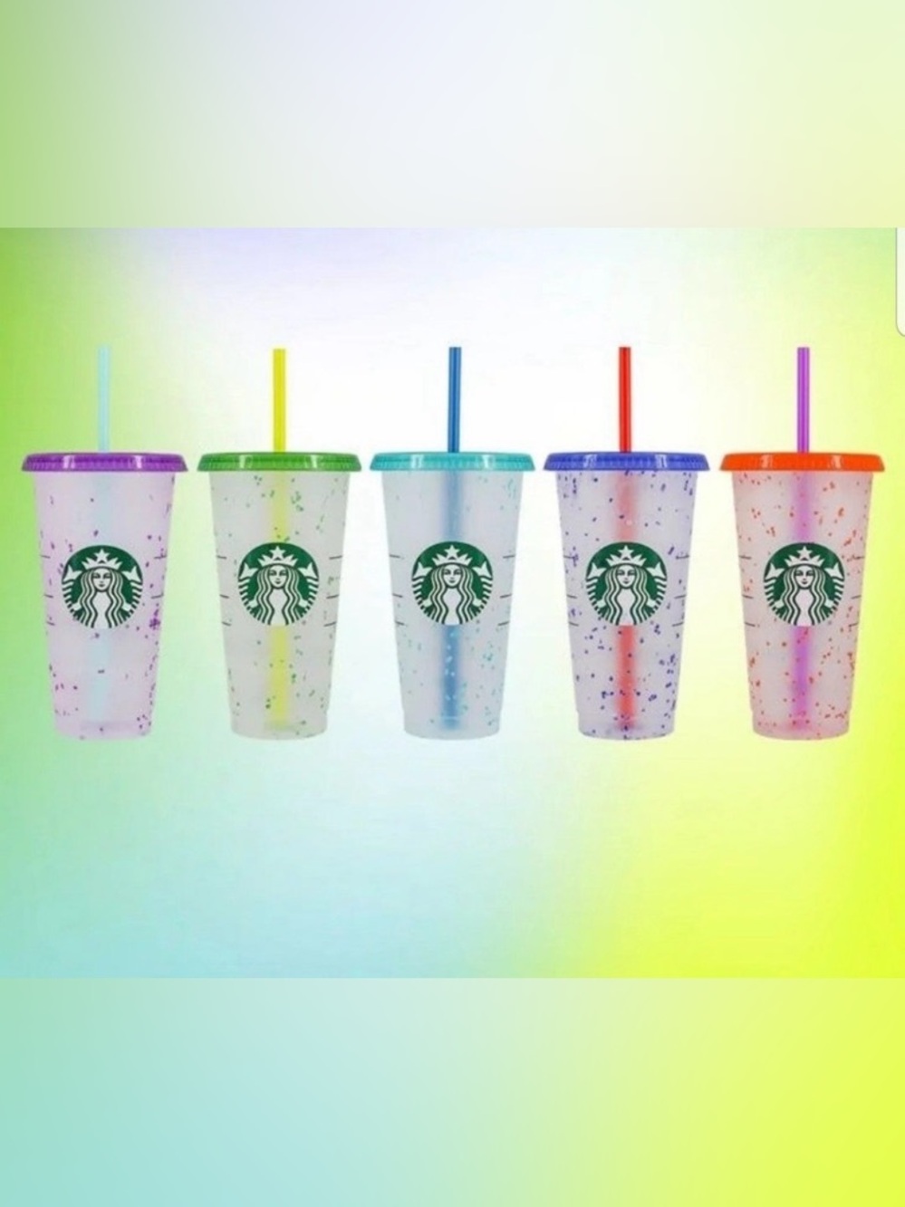 ❌SOLD❌Starbucks Clear Confetti Reusable Cold Cups with Multicolor Straws